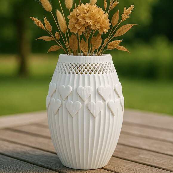 Gifts Black cute Heart Vase Romantic Ribbed Decorative modern Vase Valentine’s - Picture 2 of 5